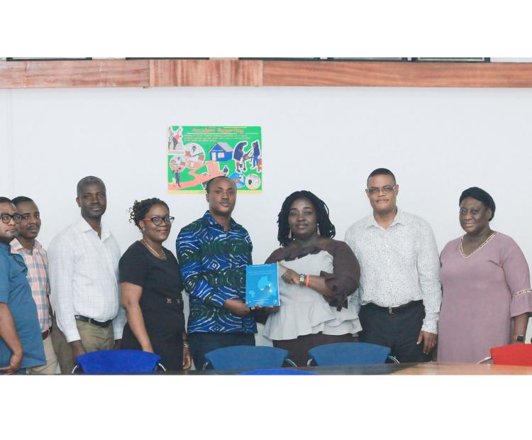 Picture: Dr. Patricia Owusu-Darko (holding the book) and the team from the Faculty of Applied Sciences and Technology (FAST) present their newly published book, "Nutritional and Health Aspects of Food in Western Africa," to the Vice-Chancellor, Prof. Gabriel Dwomoh (center), and members of the University Management, in a group photo following the official presentation at the Council Chamber.